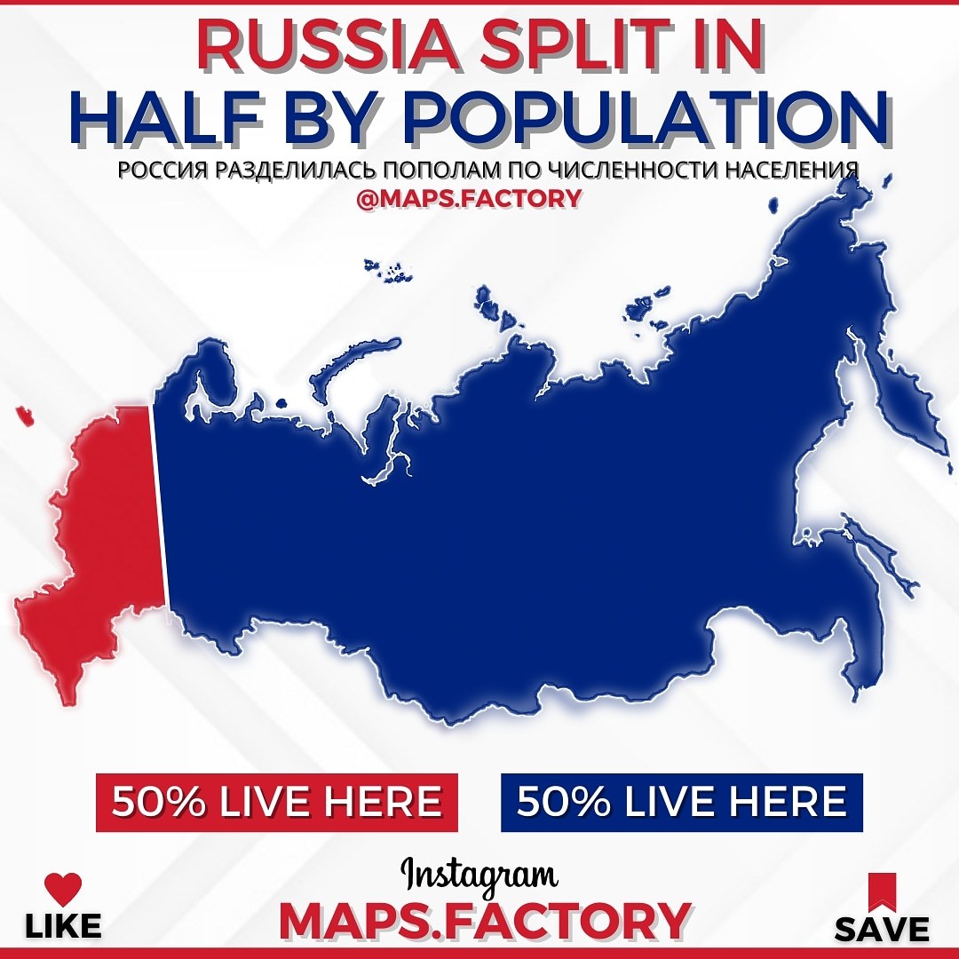 Russia 🇷🇺 split in half by population.
by maps.factory