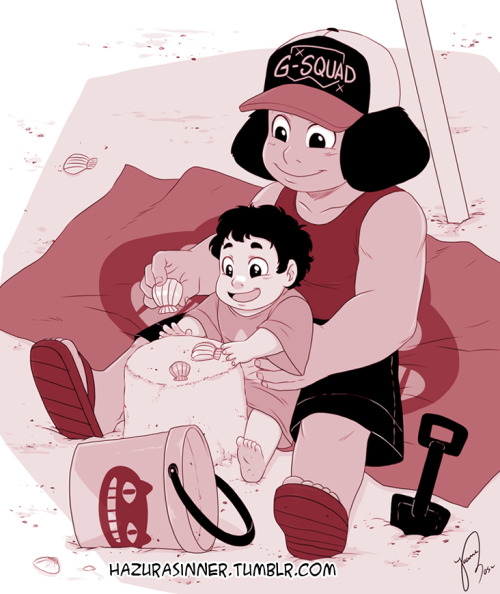 hazurasinner:  Who’s up for more tiny moms Ruby and Sapphire with baby Steven! This time they went to the beach~ ;D  Please reblog don’t repost! Steven Universe © Rebecca Sugar 