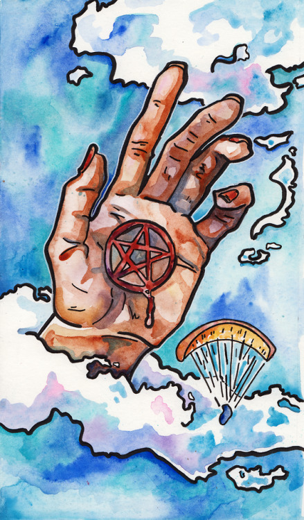 Original art for the Sleepless Tarot deck. Ace of Pentagrams and The Magician.