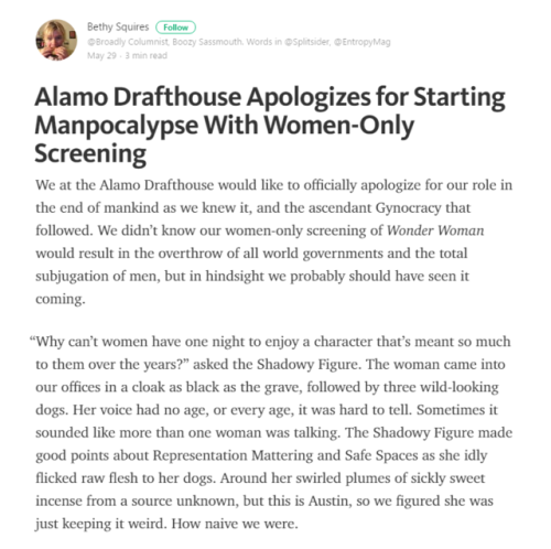 profeminist: READ THIS AWESOMENESS, YOU WILL NOT REGRET IT -Alamo Drafthouse Apologizes for Starting