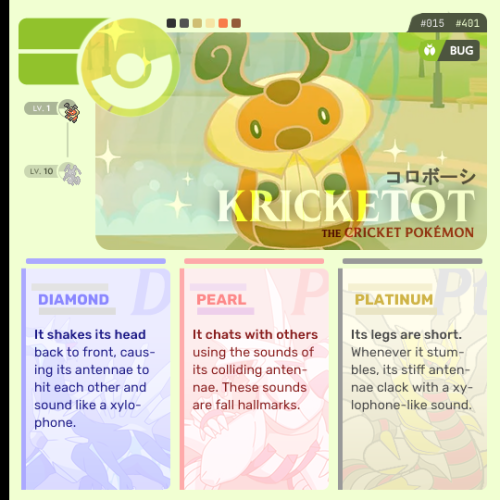 Sinnoh Pokémon → Kricketot, the Cricket PokémonKricketot (Japanese: コロボーシ Korobohshi) is a bipedal, 