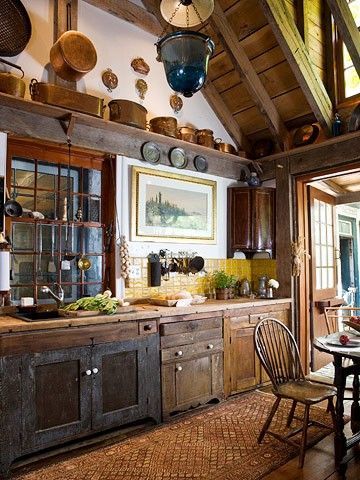 #BagoesTeakFurniture antique stylekitchens | Old style, rustic design kitchen cabinet, old copper po