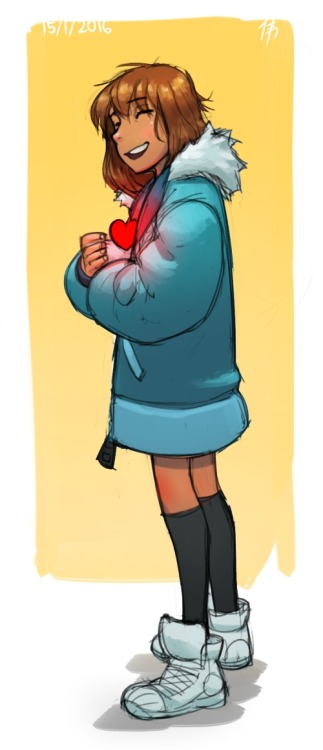 paychiri:  dogbomber:  daily #15: 15/1/2016 it’s @paychiri‘s teen Frisk, which I really like super late I know. the rest will be up later  ♥  ♥  ♥       <3