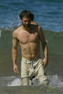 hotmenofhollywood:  Paul Walker makes a splash on the beach by giving us a peak at his large/see-through bulge! For more of the hottest men in film and television: www.hotmenofhollywood.tumblr.com