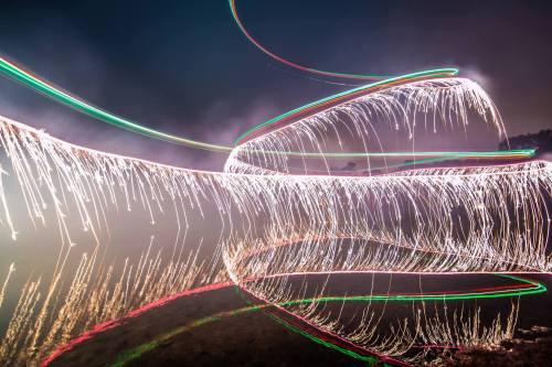 archiemcphee:  Today we learned that attaching fireworks to a small quadcopter drone and taking long-exposure photos as it flies around gets you right into the Department of Luminous Light Painting. That’s exactly what professional concert photographer