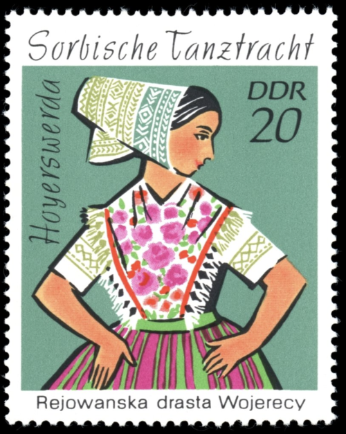 levkerbel: Stamps depicting Sorbian dance costumes, German Democratic Republic, 1971