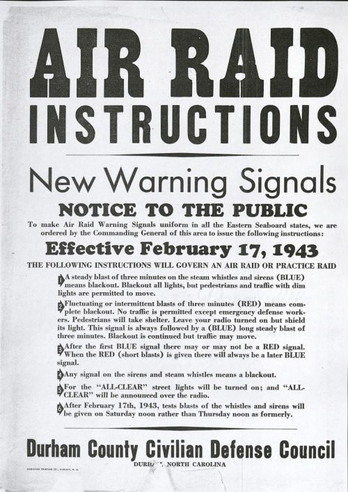 Durham County, NC joined in the nation’s civil defense efforts during WWII. Worried about the possib