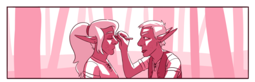 curydraws:how could you forget her[image description: a pink-toned comic featuring Lup and Taako, sl