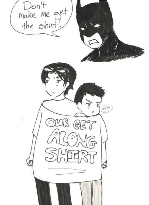 honeycrackle:  How to solve conflict between Tim and Damian. And all it costs is one of Bruce’s old shirts. 