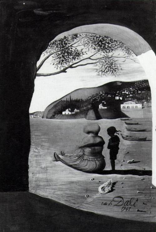 surreelust:Mysterious Mouth Appearing in the Back of My Nurse by Salvador Dali (1941)