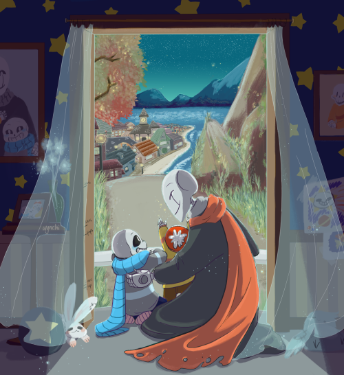 StargazingThe skele family enjoy a quiet evening in a peaceful town that’s settling down for the nig