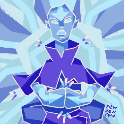 @aangweek Day 3: Avatar State ⚡️[ID: a blue toned stylized digital illustration of Aang in the avata