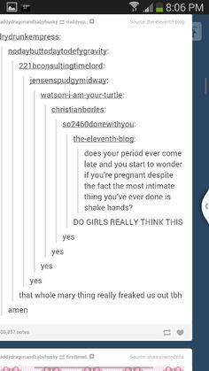 carryonwaywardfan:  Periods and Tumblr Part 1   @dommebadwolff23