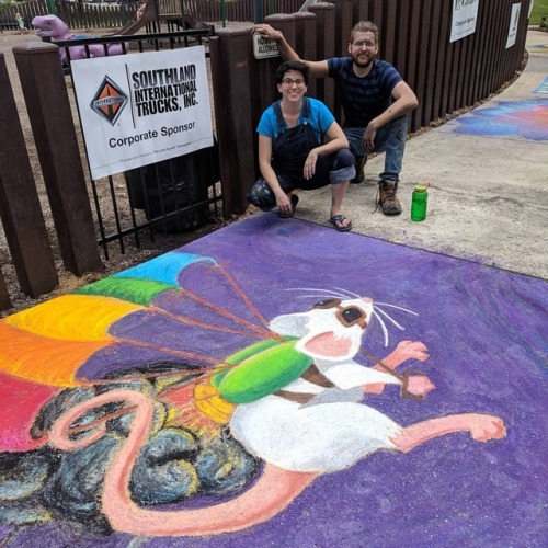 We out my art on the sidewalk at We Love Homewood Day! - - #sidewalkchalkart #mouse #whitemouse #chi