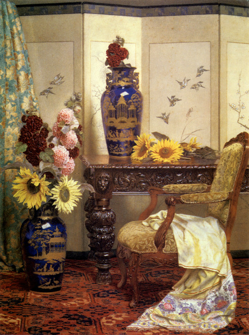 Kate Hayllar, Sunflowers and Hollyhocks, 1889.The aesthetic credentials of this interior are plainly
