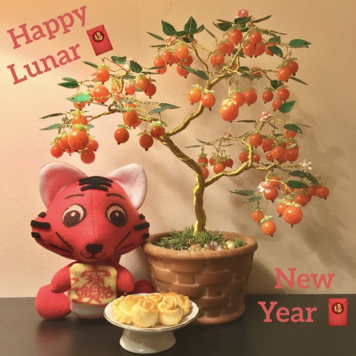 Happy Lunar New Year (Handmade Soft Toy ringing in the Year Of The Tiger)