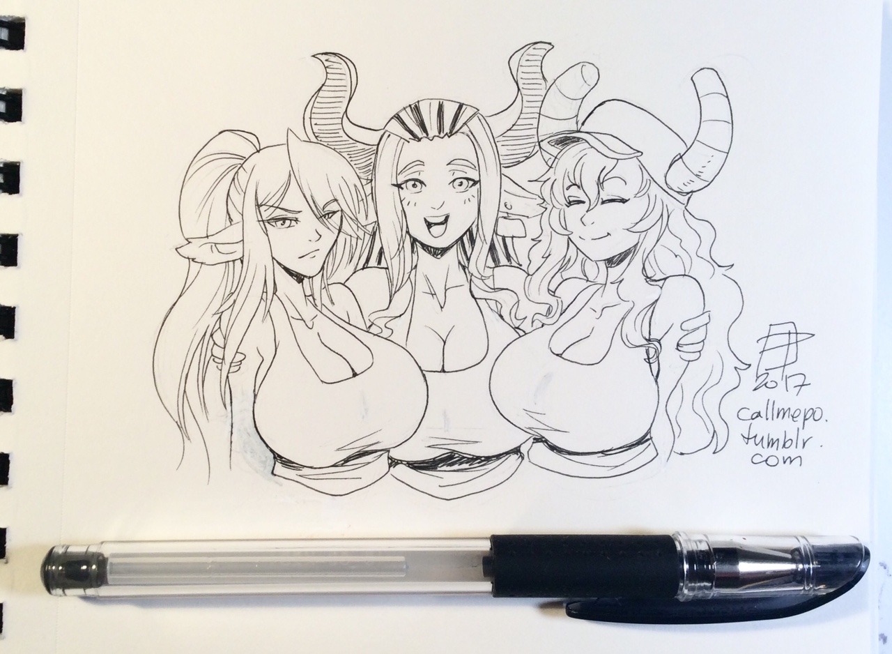 callmepo: You guys saw a trio from behind… now for a trio up front!  Tiny doodle