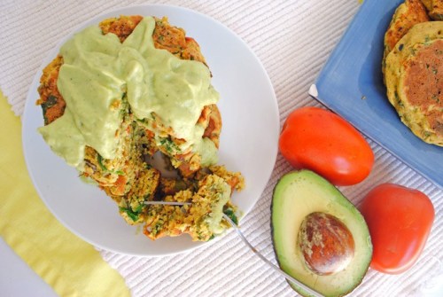 Fluffy Chickpea Pancakes with Vegetables and Avocado Sauce recipe at Emilie Eats