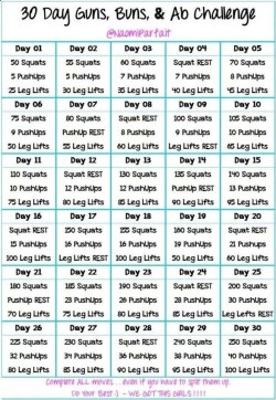 fitnesstipsonly:  30 Day Guns, Buns  Ab Challenge