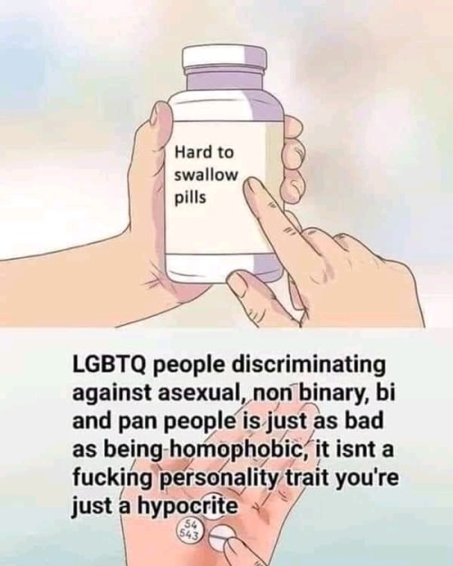 saerans-rose:gay-irl:Gayirl[ID: The “hard to swallow pills” meme. The first panel shows a drawing of