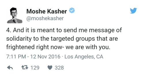 [Screenshots of a series of tweets by Moshe Kasher (twitter user moshekasher), as follows:1. There&r