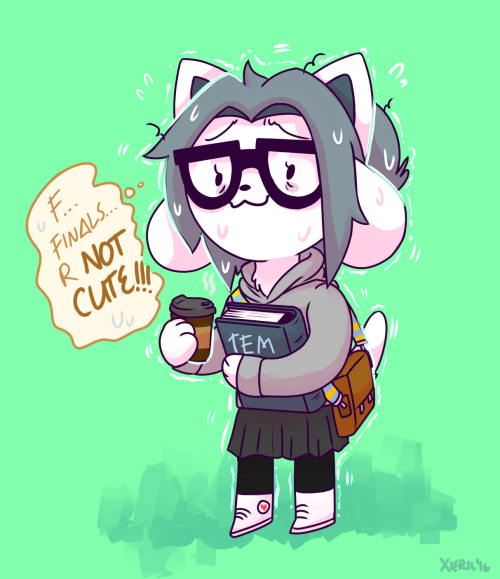 heyxieril: Finals affect everyone, including poor Temmie in her first and only semester in Cool Leg!