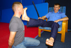 humiliationverbale:  sub knows ts place and duties on the feet of this young Superior with amazing hot soles 