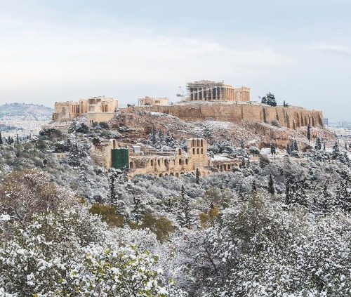 bobbycaputo: Rare Snowfall On The Acropolis In Athens, Greece