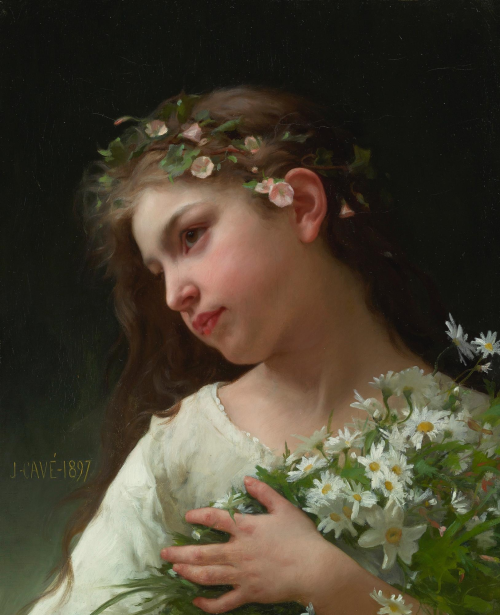 Jules-Cyrille Cav (French, 1859 - 1946) Girl With A Bouquet Of Daisies, 1897