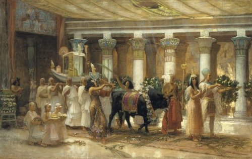 The Procession of the Sacred Bull Apis, 1879Oil on canvas painting, by Frederick Arthur Bridgman (Am