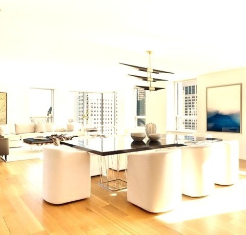 Great Room New YorkGreat Room - Large Contemporary Light Wood Floor Great Room Idea With White Walls