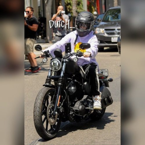 Check out @justinbieber on his custom @drewhouse motorcycle in Beverly Hills. #Music #Fashion #Actor