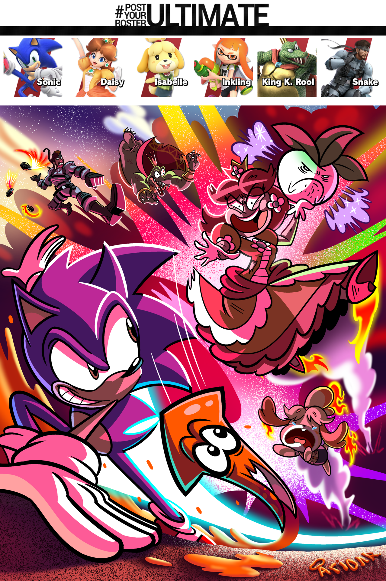 arionrashad:  Been meaning to do a “DrawYourRosterUltimate” piece! Figured I’d squeeze one in as I’m getting back into having time to work on my @sonicvillains fanfilm. Can’t wait to play as/against these guys in Ultimate!