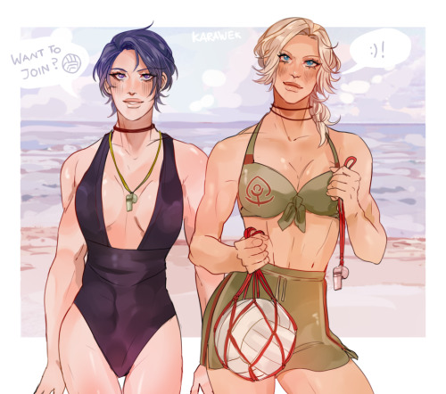 karawek:Miss Shamir and Miss Catherine are ready to play volleyball!  @FodlanBeaches now got a Ko-Fi