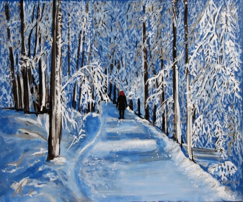 Walk in Snow -  Roy BrashCanadian b.1948-18&quot;x20&quot; , acrylic on canvas