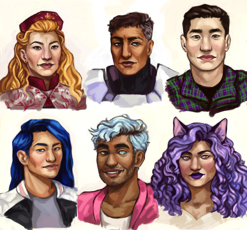 vlasdygoth:  [ID: Digitally painted busts of six Twilight Mirage characters on a white background. T