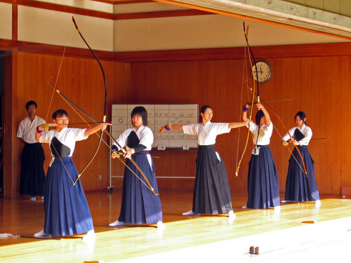 Kyudo girls going through the motions