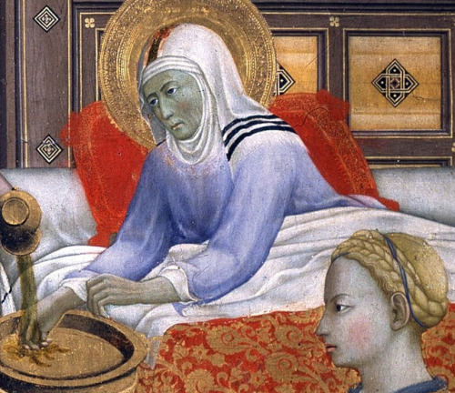 Sano di Pietro - Birth of the Virgin (c. 1437). Detail.