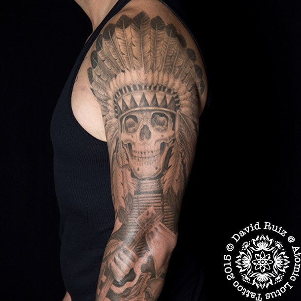 atomiclotus:  Here’s part of a bad ass Native American sleeve that resident artist