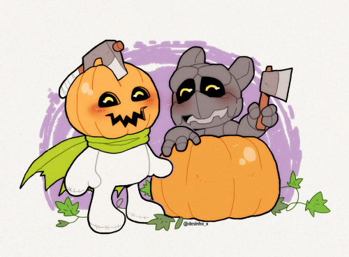 Pumpkinmon and Gotsumon preparing for Halloween Commissions are open, click here! or send a message.