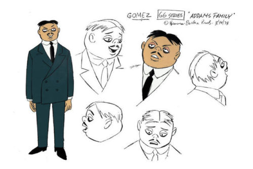 Model sheets for Hanna-Barbera’s 1973 animated series, The Addams Family. Pugsley, by the