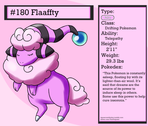 180 - FlaafftyDrifting Pokemon“This Pokemon is constantly asleep, floating by with its lighter-than-
