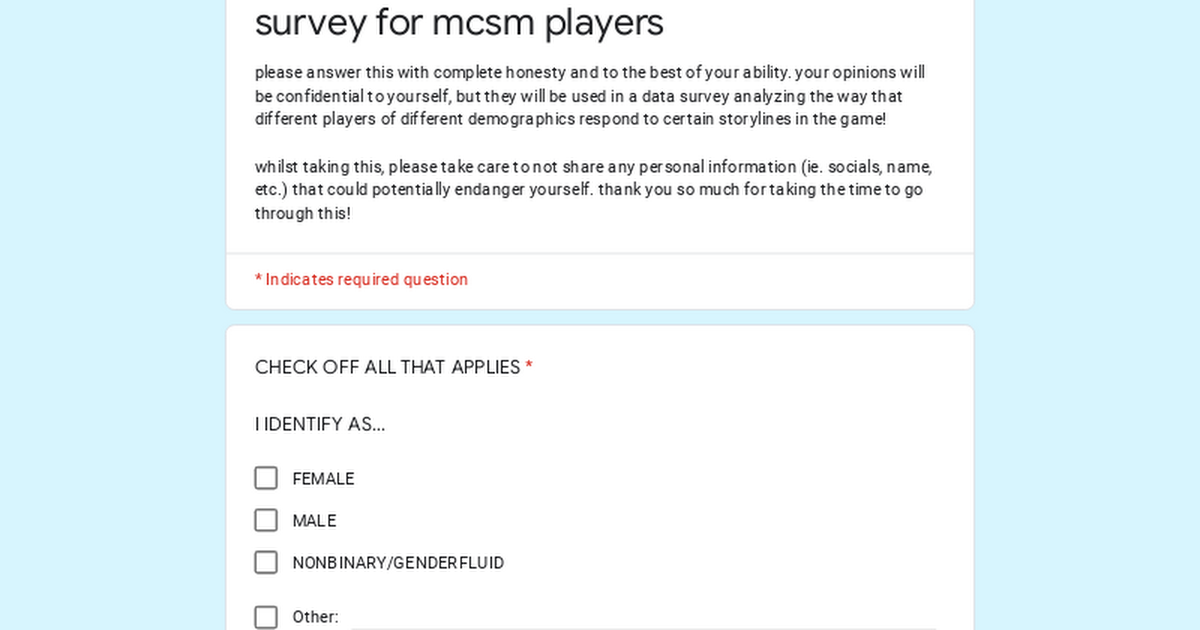 survey for mcsm players