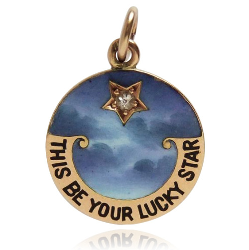 silverstarcharms: Antique Gold and Hand Painted Enamel This Be Your Lucky Star Charm, Set with Diamo