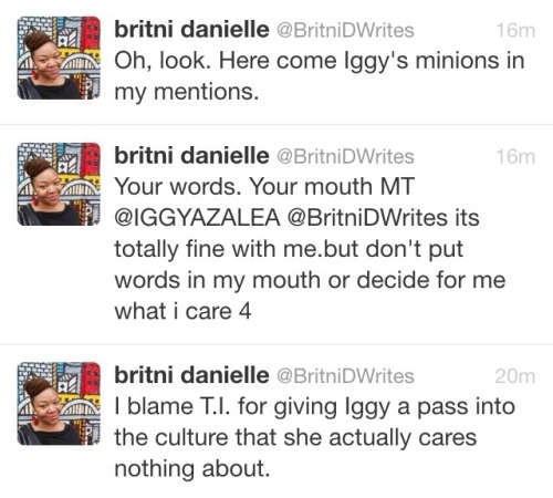whitepeoplestealingculture:  lilbrat7:  How come igloo got time to fight with Author Britni Danielle, but cant say shit to Azealia Banks?  Because she’s SCARED- Jess 