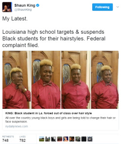 dynastylnoire:  lagonegirl:  WTF?!    @ it’s just hair whiteblr, where y'all at? You going to call their schools and tell them that these kids “should wear their hair however they want” ? Now is the time