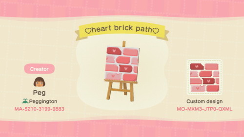 acnhcustomdesigns:heart pink brick path submitted and designed by peg of peggington