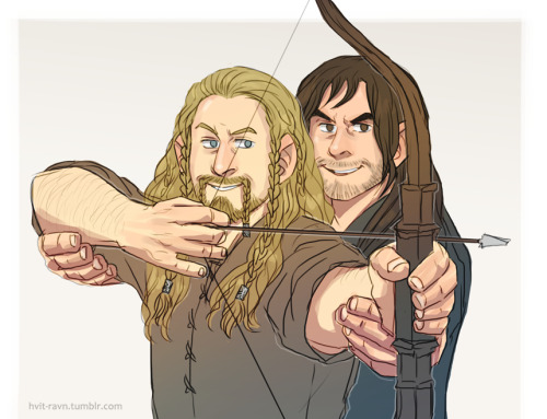 hvit-ravn:   Anonymous asked: Hi can you do Kili teaching Fili how to use the bow or Fili teaching Kili how to use swords? :)  i like idea of swords too, maybe one day… 