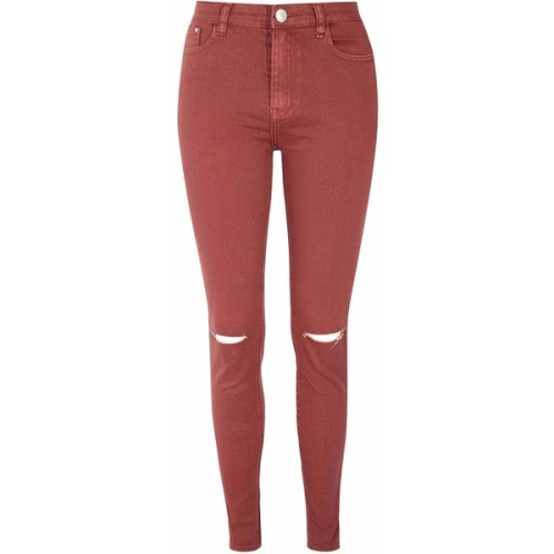 Rust Ripped Knee Skinny Jeans ❤ liked on Polyvore (see more high waisted ripped skinny jeans)
