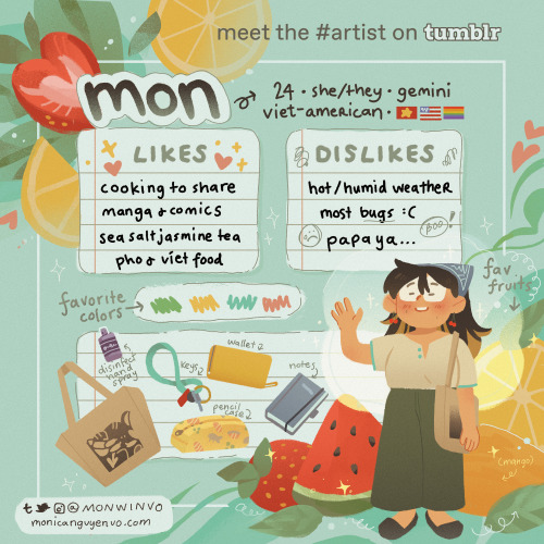 Meet the Artist: @monwinvo​Hello! My name is Mon (she/they), a Vietnamese-American illustrator and b